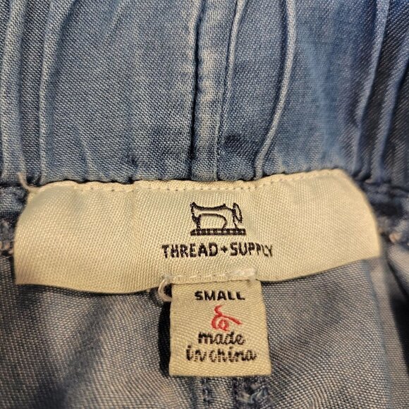 Thread & Supply Sz Small Blue Pull On Cloth Belt PaperBag Waist Chambray Shorts - Picture 4 of 7